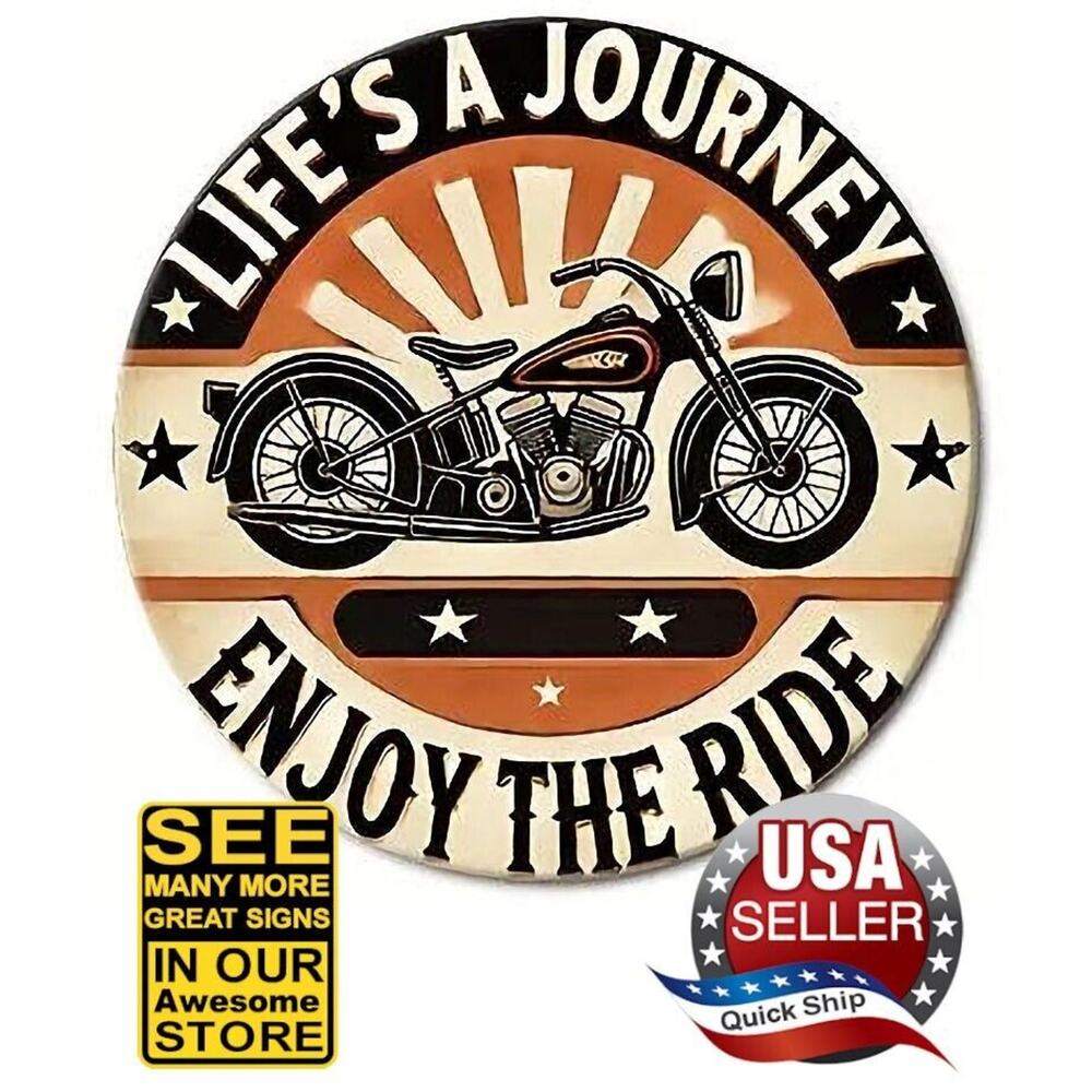 Vintage V-Twin Indian Motorcycle Tin Sign • "Life’s A Journey" "Enjoy The Ride"